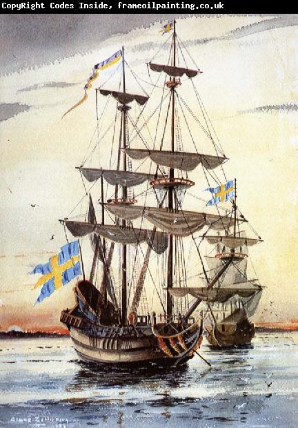 unknow artist kalmare nyckel och fagel grip pa alusborgsfjorden fore avfarden till nya sverige i borjan av november 1637